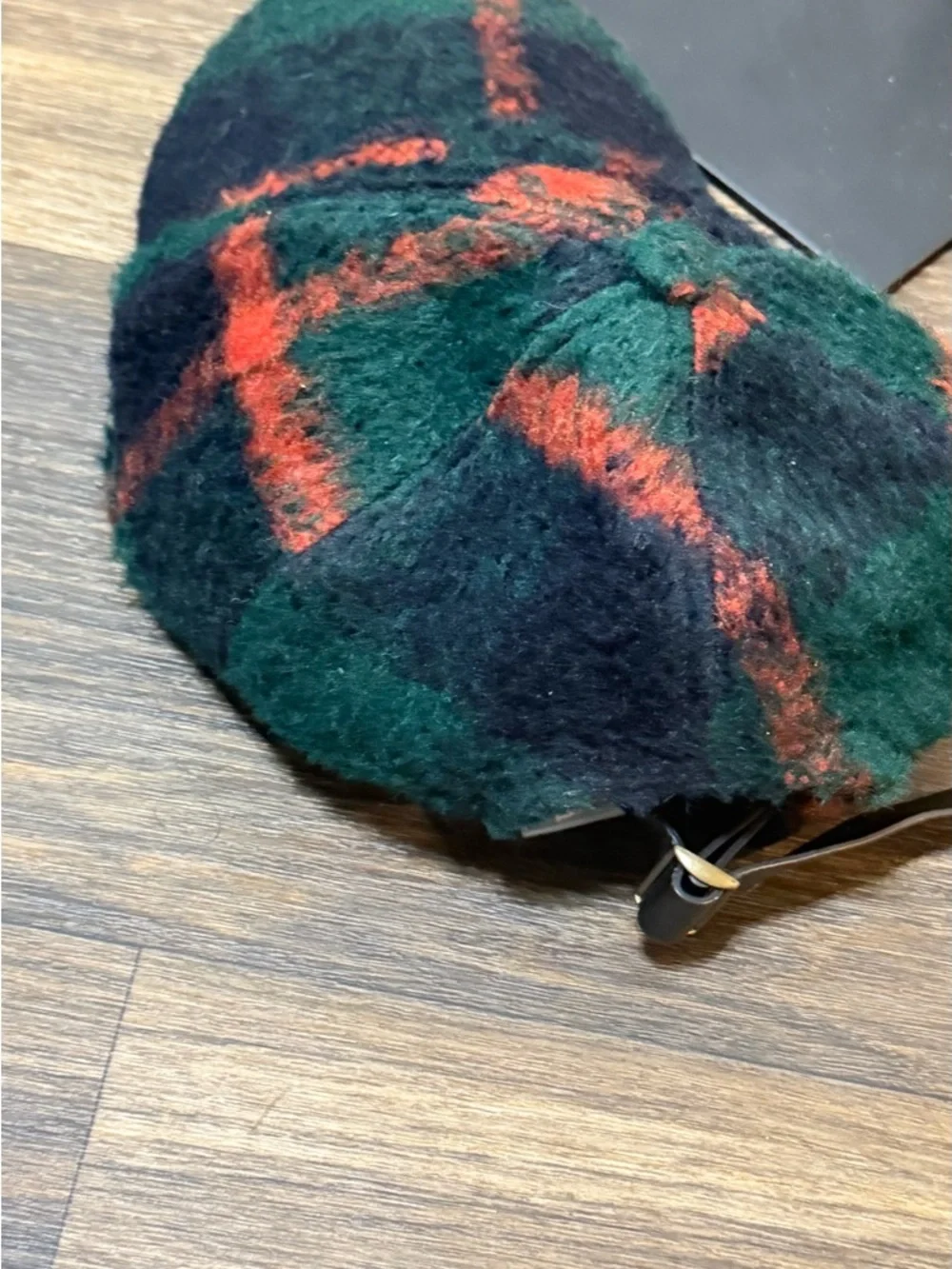 Free People Plush Plaid Cap in Green, Black & Red